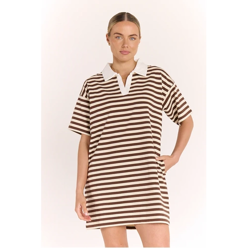 Feather + Noise Finn Rugby Dress - Chocolate Stripe