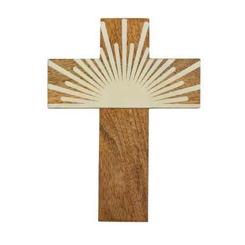 Coast to Coast Elio Wood Cross 15x20cm - Natural/Ivory