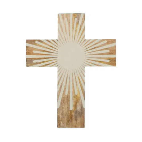 Coast to Coast Elio Wood Cross 20x26cm - Natural/Ivory