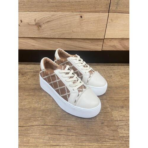 Alfie & Evie Frankie W Leather Platform Sneaker - Cream/Tan [Size: 38]