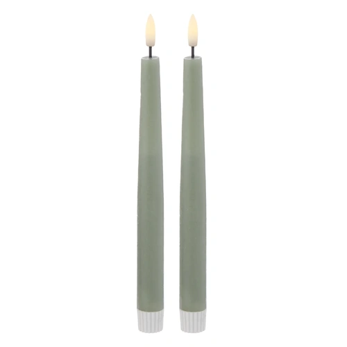 Amalfi LED Flickering Taper Candle 24cm 2pcs Set - Rustic Green