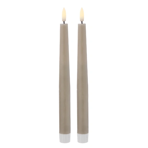 Amalfi Hughe LED Flickering Taper Candle 2pcs Set 2x2x24cm - Rustic Taupe