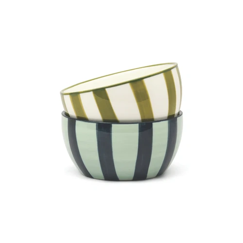 Here's How The Bella Dipping Bowls - Green + Blue Stripe