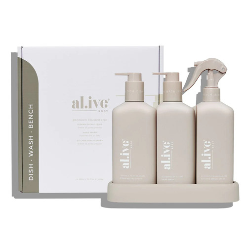 Al.ive Body Kitchen Trio Dishwashing Liquid, Bench Spray, Hand Wash - Lemon & Pomegranate + Watermelon & Lime