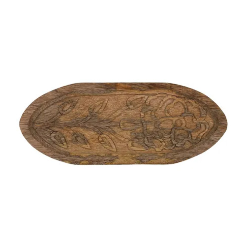 Assemble Floreale Wood Carved Tray 13x25cm - Natural