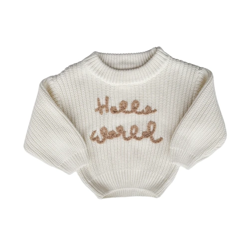 little & fern "Hello World" Chunky Knit Jumper 0-3M - Ivory