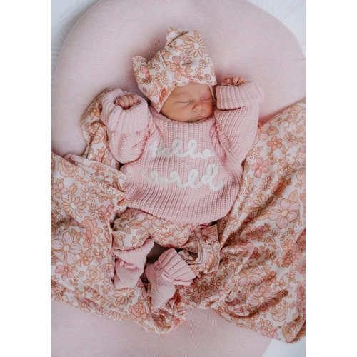 little & fern "Hello World" Chunky Knit Jumper 0-3M - Baby Pink