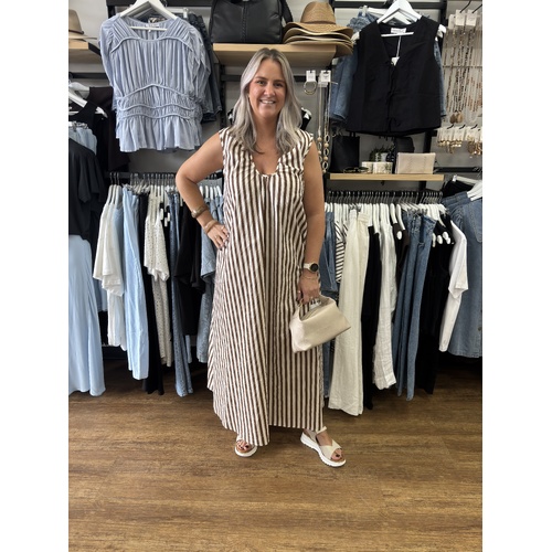 YH & CO Scoop Neck Stripe Maxi Dress - Chocolate