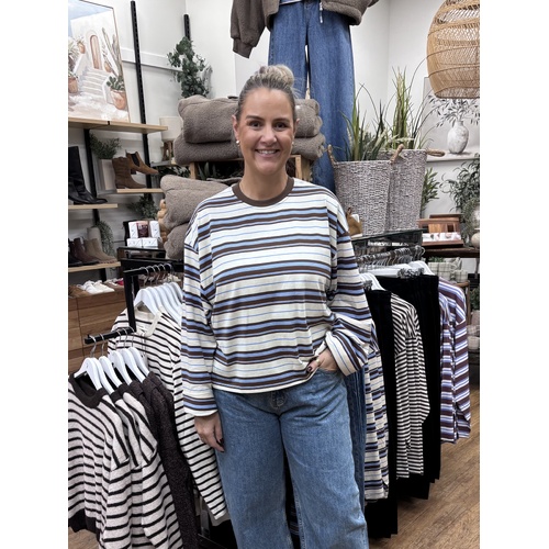 YH & CO Long Sleeve Stripe Tee - White/Blue [Size: 10]