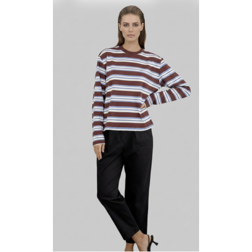 YH & CO Long Sleeve Stripe Tee - Chocolate/Blue/White