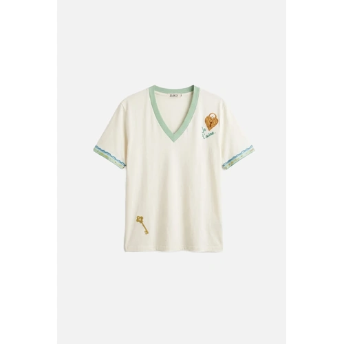 MAKU Love Lock V-Neck Tee - Ecru White [Size: S]
