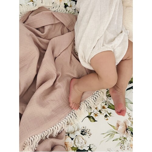 Mini & Me Lace Trim Cotton Swaddle - Blush