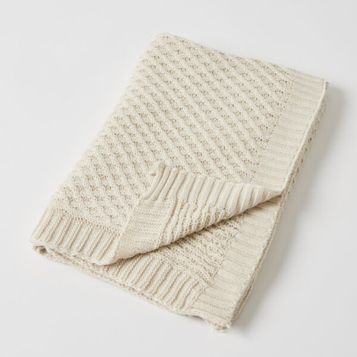 Jiggle & Giggle Basket Weave Knit Baby Blanket - Natural