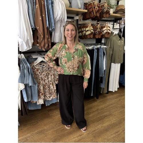 Fria Viscose Pleat Front Wide Leg Pant - Black