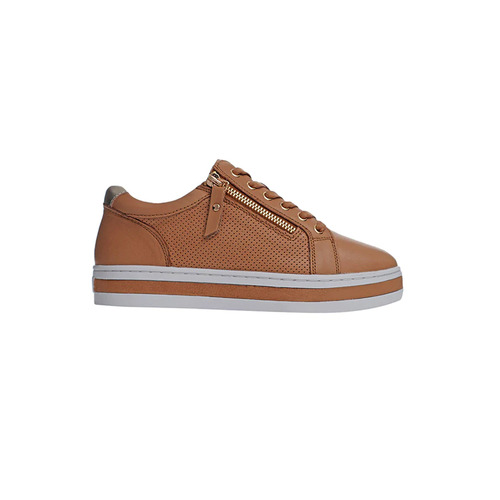 Alfie & Evie Pinny W Leather Sneaker - Camel/Gold [Size: 38]