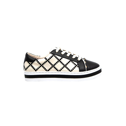 Alfie & Evie Pleat W Sneaker - Black/Cream [Size: 39]