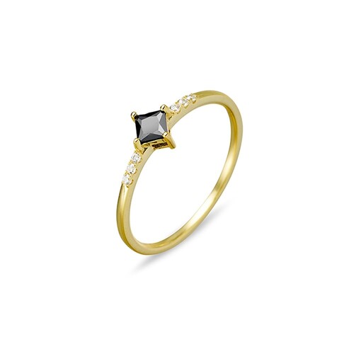 Urbanwall Jewellery Sterling silver fine ring with square BCZ and detailed CZ band - Gold [Size: 7]