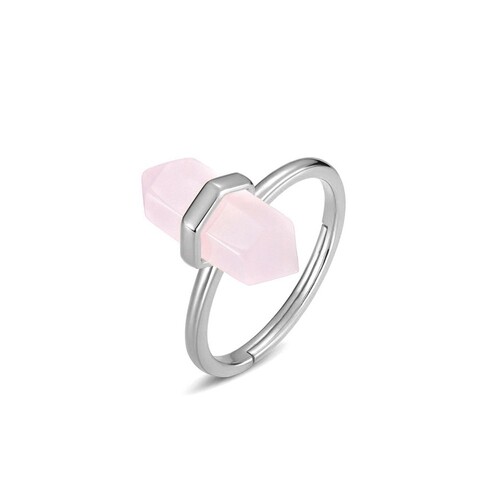 Urbanwall Jewellery Sterling silver ring with hexagonal rose quartz crystal - Silver [Size: 8]