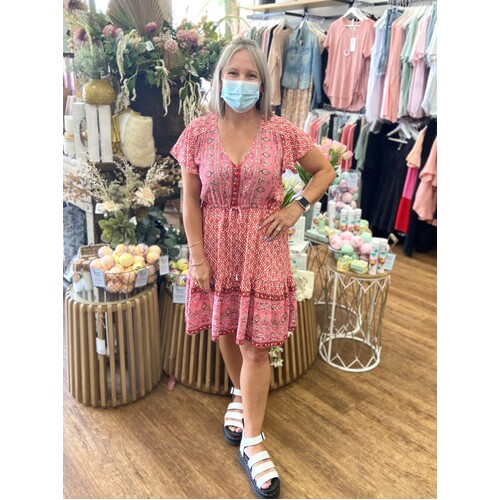Salty Bright Short Flutter Sleeve Dress - Multi