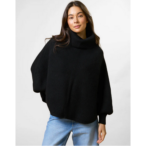 Stella + Gemma Polo Neck Poncho - Black - One Size
