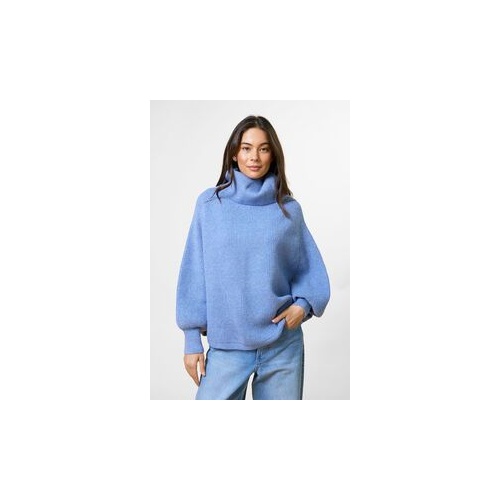 Stella + Gemma Polo Neck Poncho - Denim - One Size