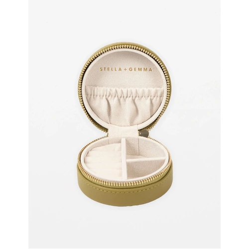 Stella+Gemma Small Round Jewellery Box - Khaki
