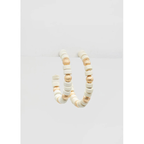 Stella+Gemma Cream Bead Hoop Gold Earrings