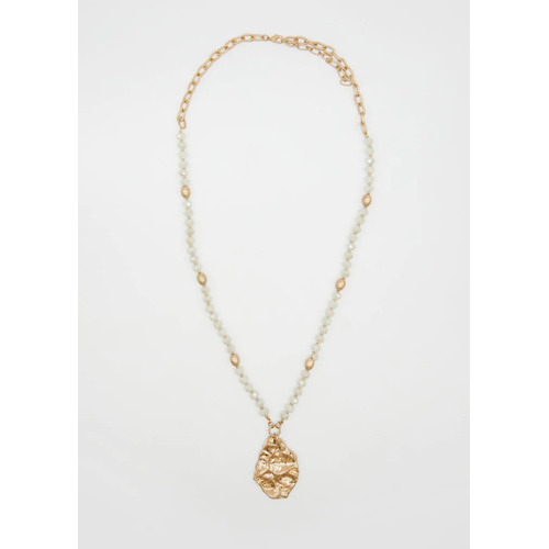 Stella+Gemma Beads with Beaten Gold Pendant Necklace