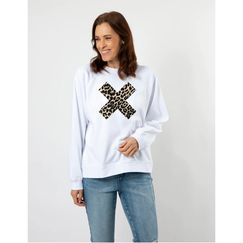 Stella+Gemma Everyday Sweater with Leopard Cross - White