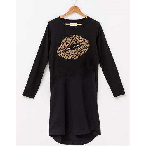 Stella+Gemma-Aniston L/S Leopard Lips Dress-Black