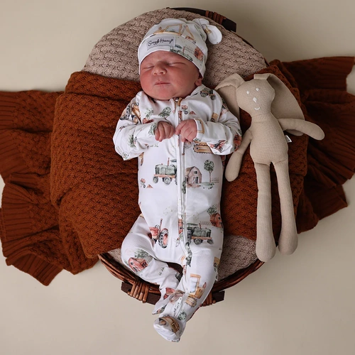 Snuggle Hunny Organic Snuggle Sleepsuit Zip Footie - Diggers & Tractors