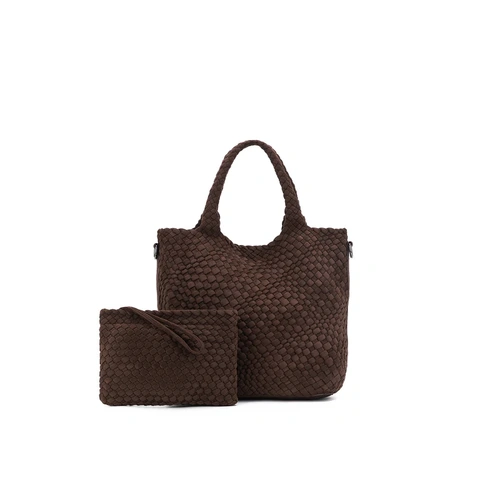 Black Caviar Arielle 2 Piece Suedette Top Handle Bag - Chocolate