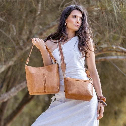 Black Caviar Melody 2 Piece Shoulder Crossbody Bag - Tan