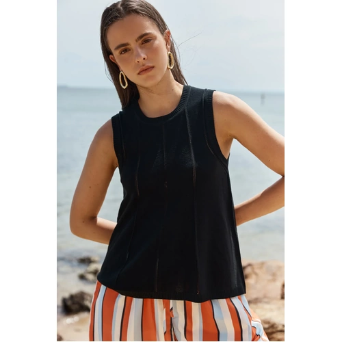 Sass Krista Pointelle Tank - Black