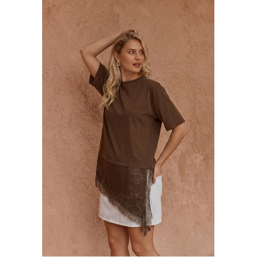 Sass Arlo Jersey Lace Tee - Chocolate