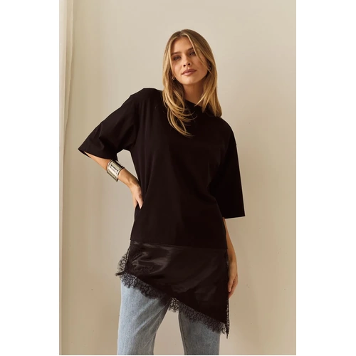 Sass Arlo Jersey Lace Tee - Black