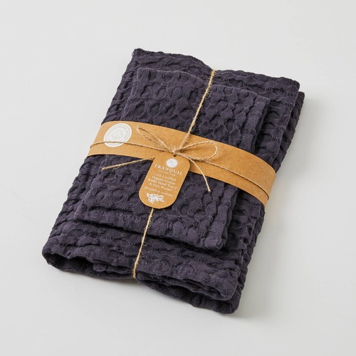 Pilbeam Living Organic Cotton Waffle Hand Towel & Face Washer Set - Ink