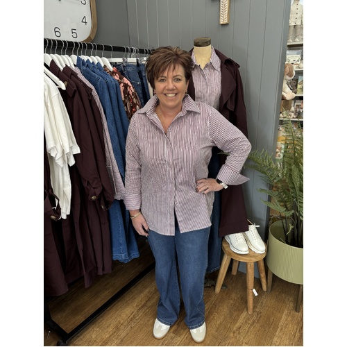 Fria Cotton Pinstripe Shirt - Burgundy