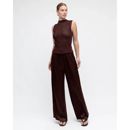 White Closet Satin Wide Leg Pant - Chocolate