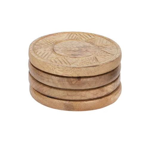 Assemble Sunrae Set 4 Wood Carved Coasters 10cm - Natural