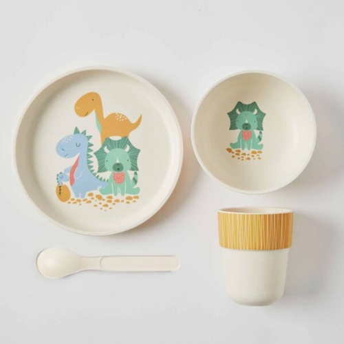 Jiggle & Giggle Whimsical Bamboo 4 Piece Dinner Set - Dinosaur
