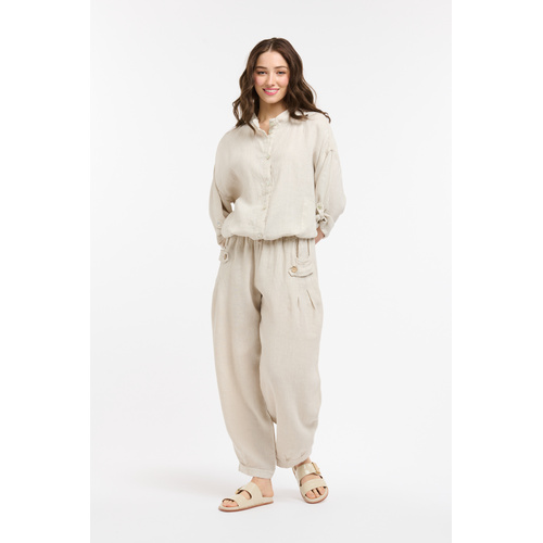 Urban Luxury Linen Bomber Jacket - Beige