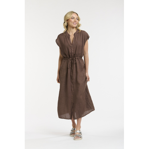 Urban Luxury Linen Sleeveless Dress - Choco - One Size