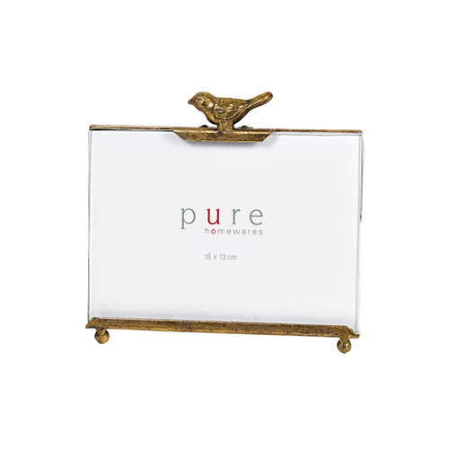 Pure Rumble Metal Gold Bird Frame Square 18x13cm