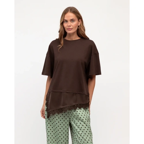 EBBY AND I Lace Trim Tee - Chocolate