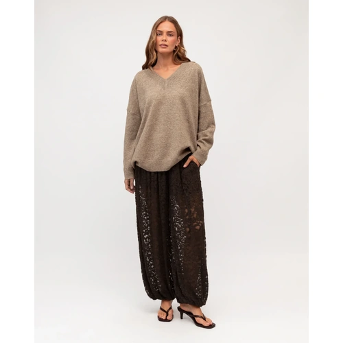 EBBY AND I Lace Balloon Pant -Chocolate